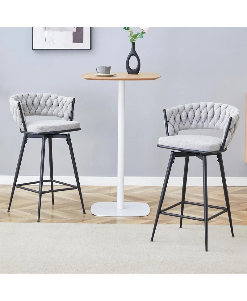 Streamdale Furniture Swivel Bar Stools - Light Gray Linen & Black Iron (Set of 2)
