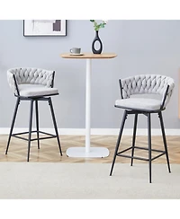 Streamdale Furniture Swivel Bar Stools - Light Gray Linen & Black Iron (Set of 2)