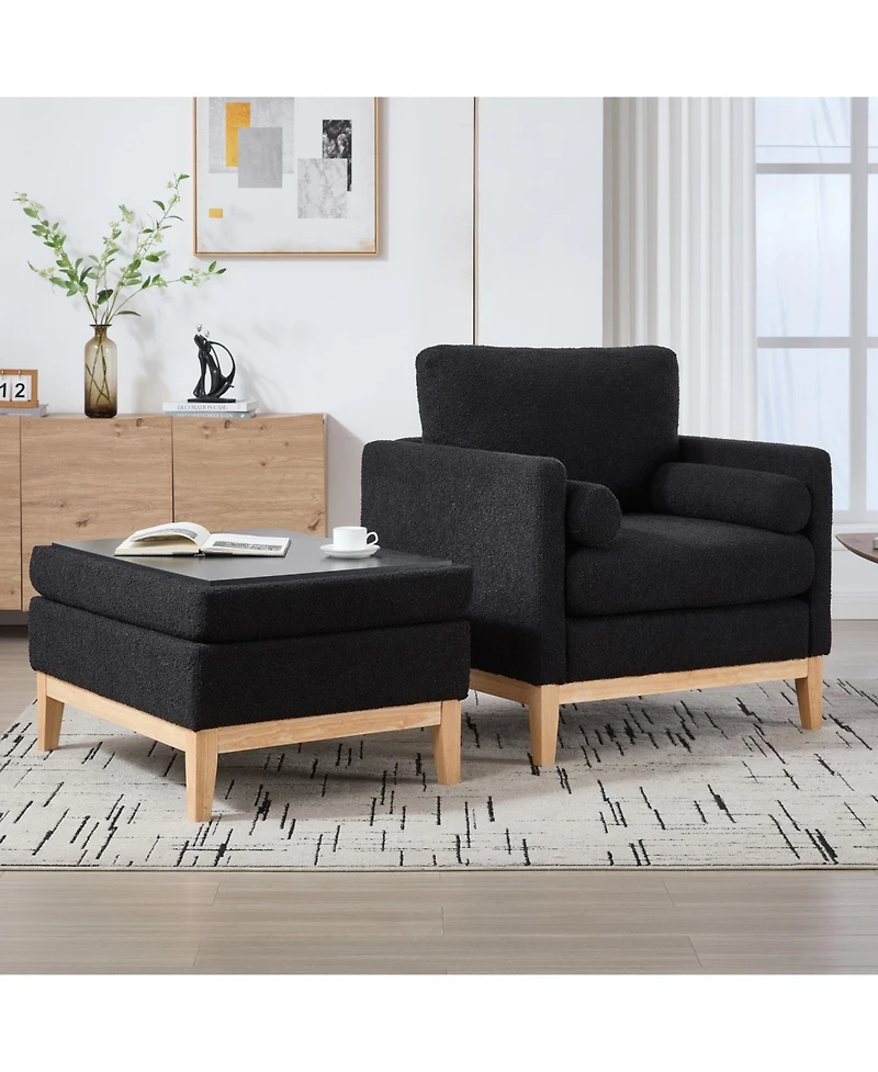 Streamdale Furniture Farmhouse Upholstered Accent Chair & Ottoman