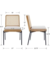 Streamdale Furniture Mid-Century Linen Dining Chairs Rattan Back (Set of 2)