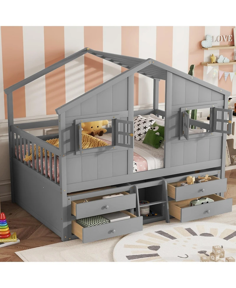 Streamdale Furniture Loft Bed with Roof Windows & Storage