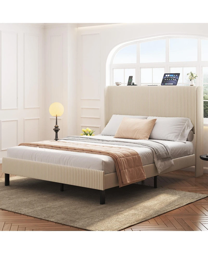 Streamdale Furniture Queen Platform Bed with Charging Station