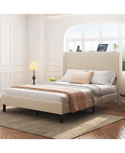 Streamdale Furniture Queen Platform Bed with Charging Station