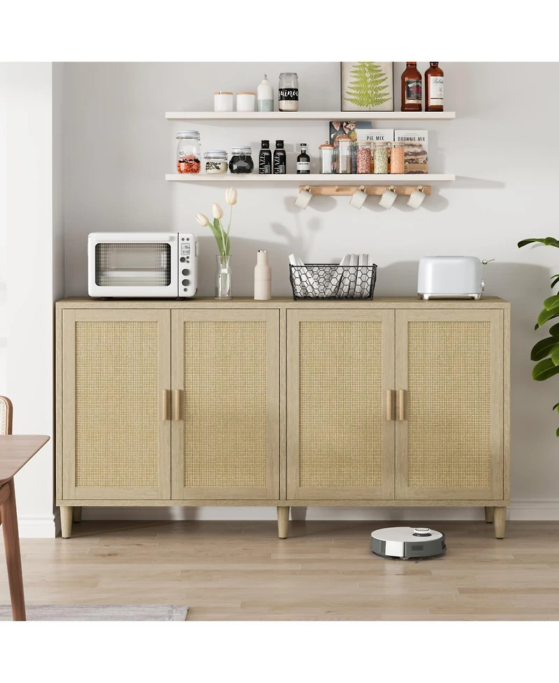 Streamdale Furniture Rattan Buffet Cabinet - 70" 4-Door Sideboard