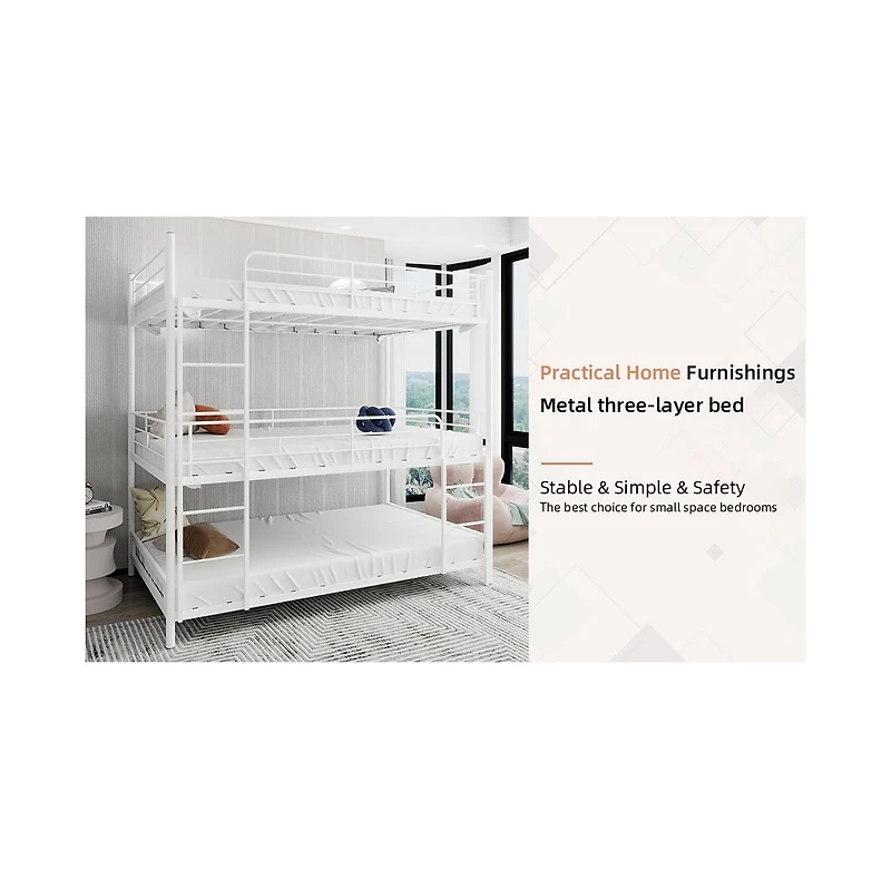 Streamdale Furniture Heavy-Duty Triple Bunk Bed w/ Ladder & Rail bed frames