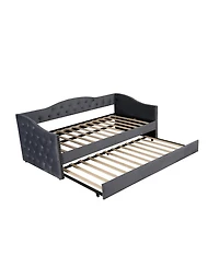 Streamdale Furniture Twin Upholstered Daybed with Trundle, Usb, Velvet
