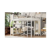 Streamdale Furniture Metal Queen Loft Bed with Wardrobe, Desk & Storage
