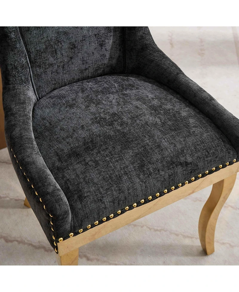Streamdale Furniture Chenille Dining Chairs, Gold Legs, Rivet Trim