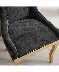 Streamdale Furniture Chenille Dining Chairs, Gold Legs, Rivet Trim