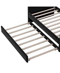 Streamdale Furniture Twin Tufted Velvet Daybed with Trundle, Usb Ports, Black