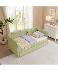 Streamdale Furniture Cozy Daybed with Trundle, Usb Port, Linen.