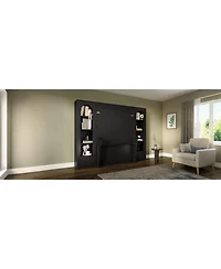 Streamdale Furniture Streamdale Queen Size Murphy Platform Bed with Shelf, Side Cabinets, Drawers and Led, Black