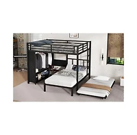 Streamdale Furniture Queen/Twin Bunk Bed with Wardrobe, Trundle, Desk, Ladders