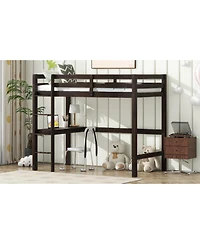 Streamdale Furniture Espresso High Loft Bed with Desk & Guardrail
