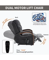 Streamdale Furniture Power Black Chenille Lift Recliner, Heat & Massage, Dual Motor, 350 Lbs
