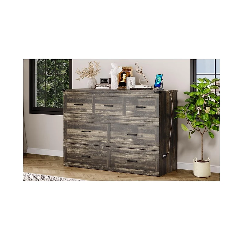 Streamdale Furniture Murphy Bed Queen with Charging & Storage - Rustic Gray