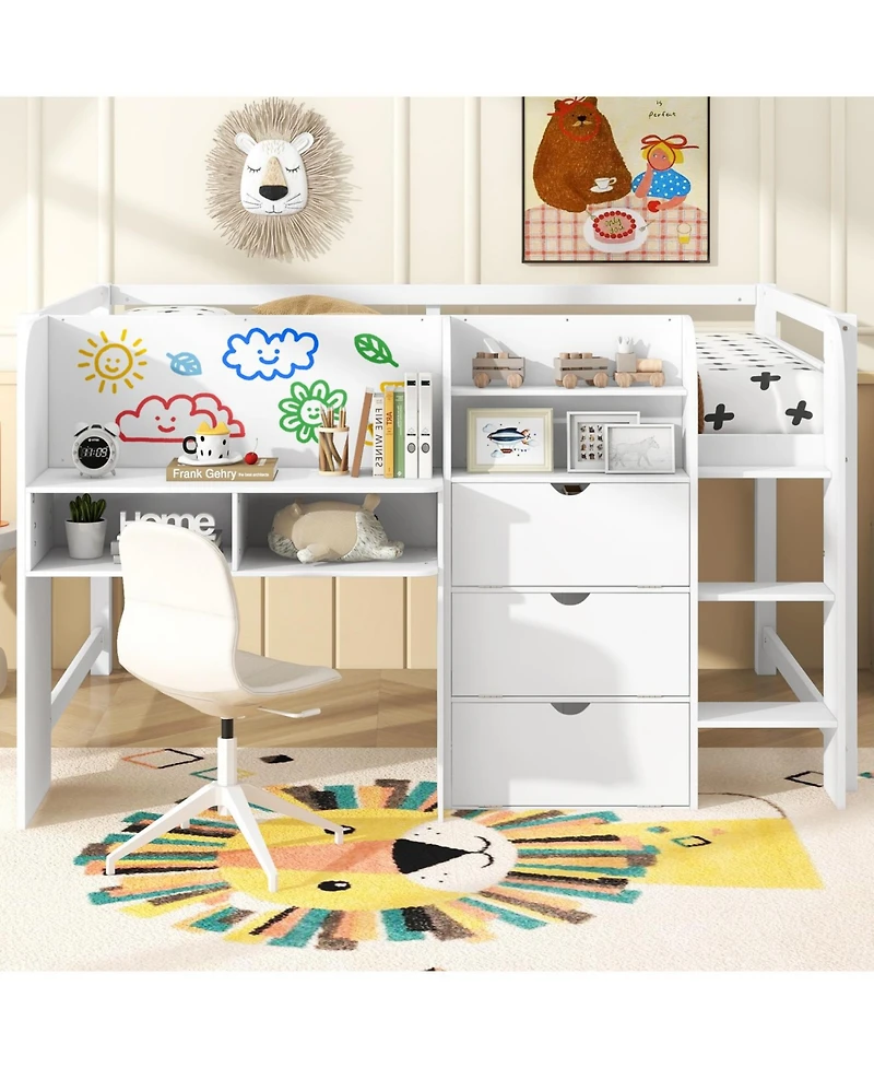 Streamdale Furniture Streamdale Low Loft Bed with Desk, Storage, Bookcase & Whiteboard
