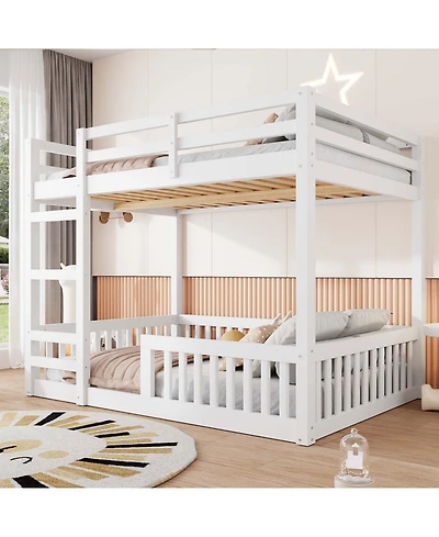 Streamdale Furniture Full over Full Wood Bunk Bed with Ladder and Guardrails, White