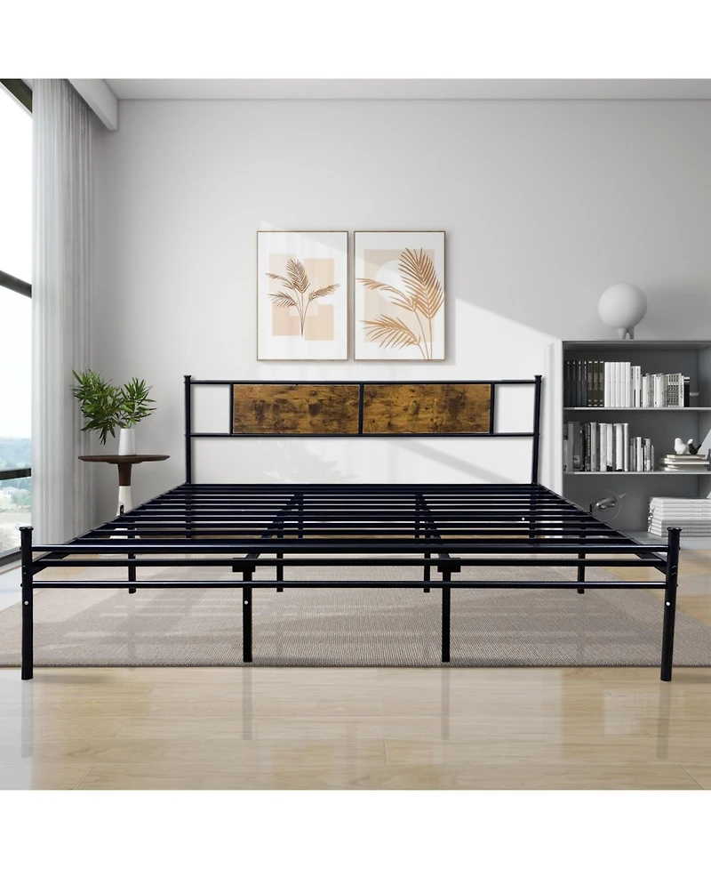 Streamdale Furniture King Bed Frame Wood Headboard Footboard Metal Platform Mattress Foundation