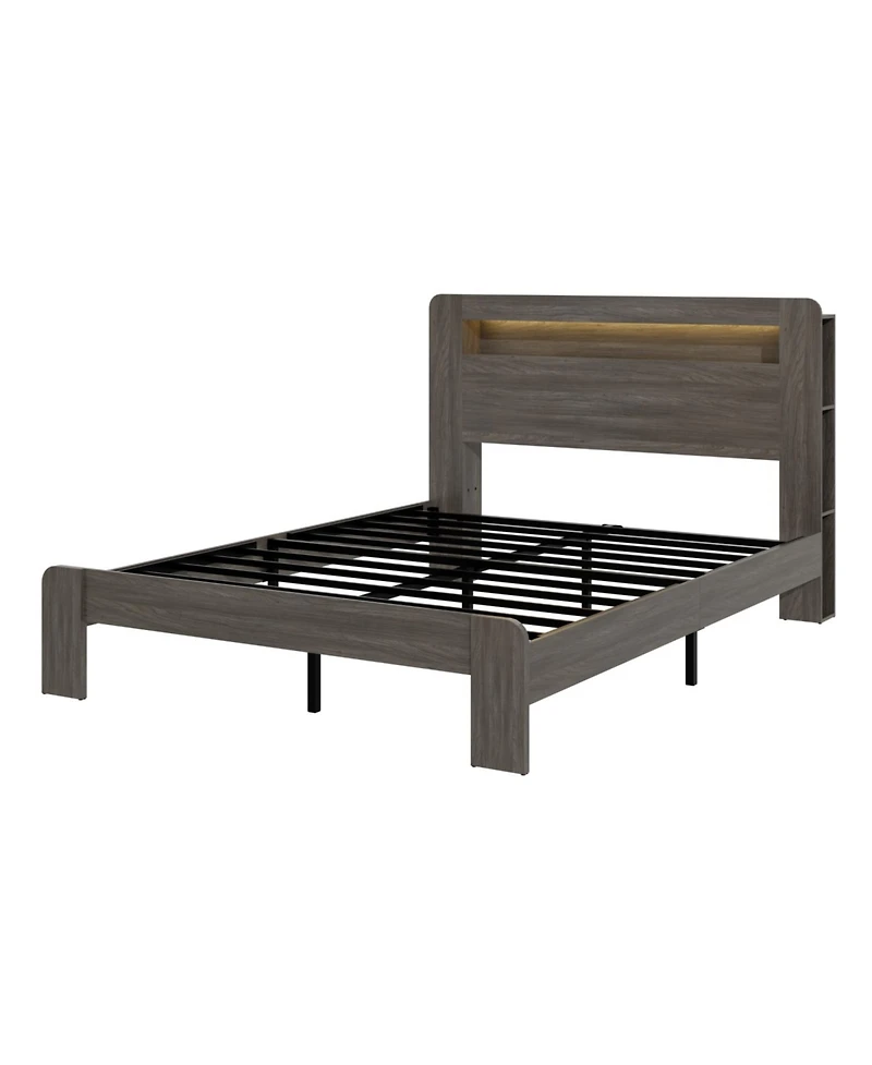Streamdale Furniture Streamdale Full Bed Frame with Led Headboard, Usb Ports & Storage
