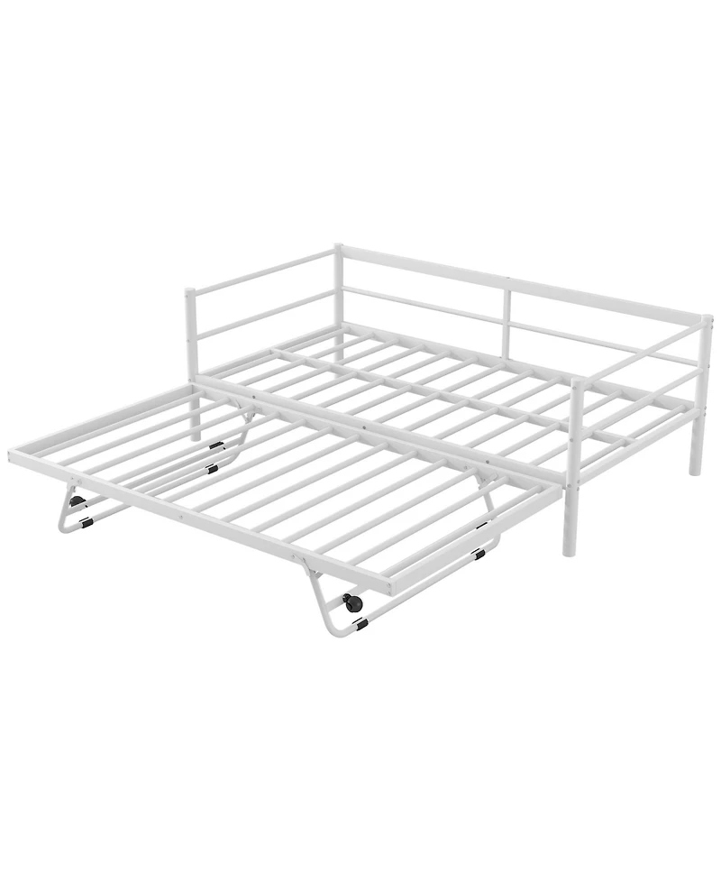 Streamdale Furniture Twin Size Metal Daybed with Led and Adjustable Trundle, Pop Up Trundle