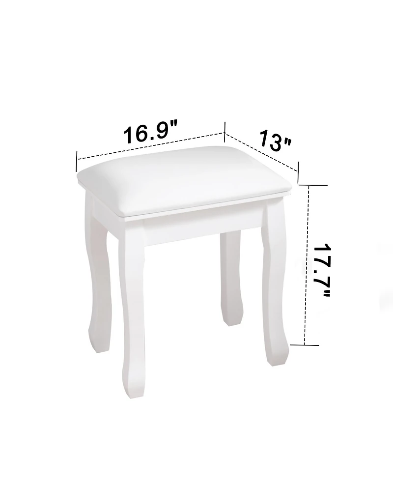Streamdale Furniture White Vanity Stool Padded Makeup Chair Bench with Solid Wood Legs