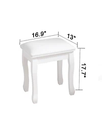 Streamdale Furniture White Vanity Stool Padded Makeup Chair Bench with Solid Wood Legs
