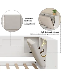 Streamdale Furniture Wooden Twin L-Shaped Daybed with Storage, Bookcase & Usb, White