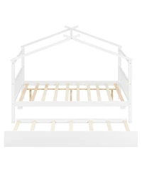 Streamdale Furniture Full Size Wooden House Bed with Twin Size Trundle, White