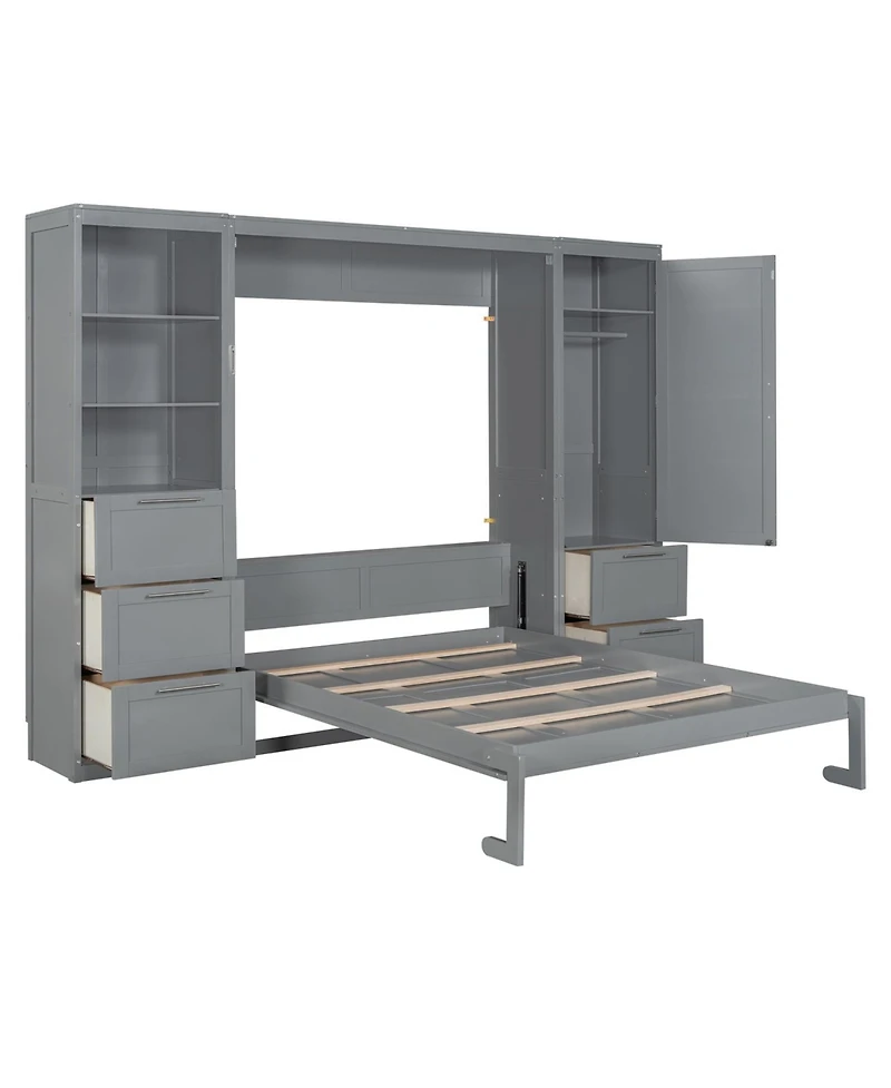 Streamdale Furniture Queen Murphy Bed with Closet, Drawers & Shelves - Gray