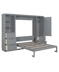 Streamdale Furniture Queen Murphy Bed with Closet, Drawers & Shelves - Gray