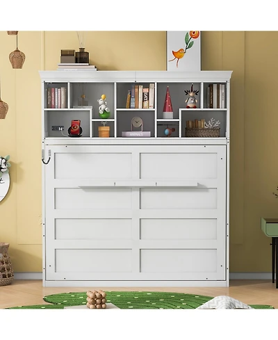 Streamdale Furniture Queen Size Murphy Bed Wall Bed with Top Shelves & Usb