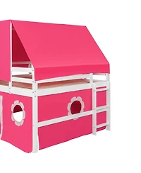 Streamdale Furniture Full Size Loft Bed with Slide Pink Tent and Tower - Pink