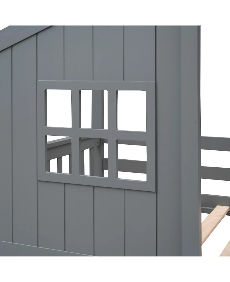 Streamdale Furniture Twin Over House Bunk Bed With Ladder, Wood