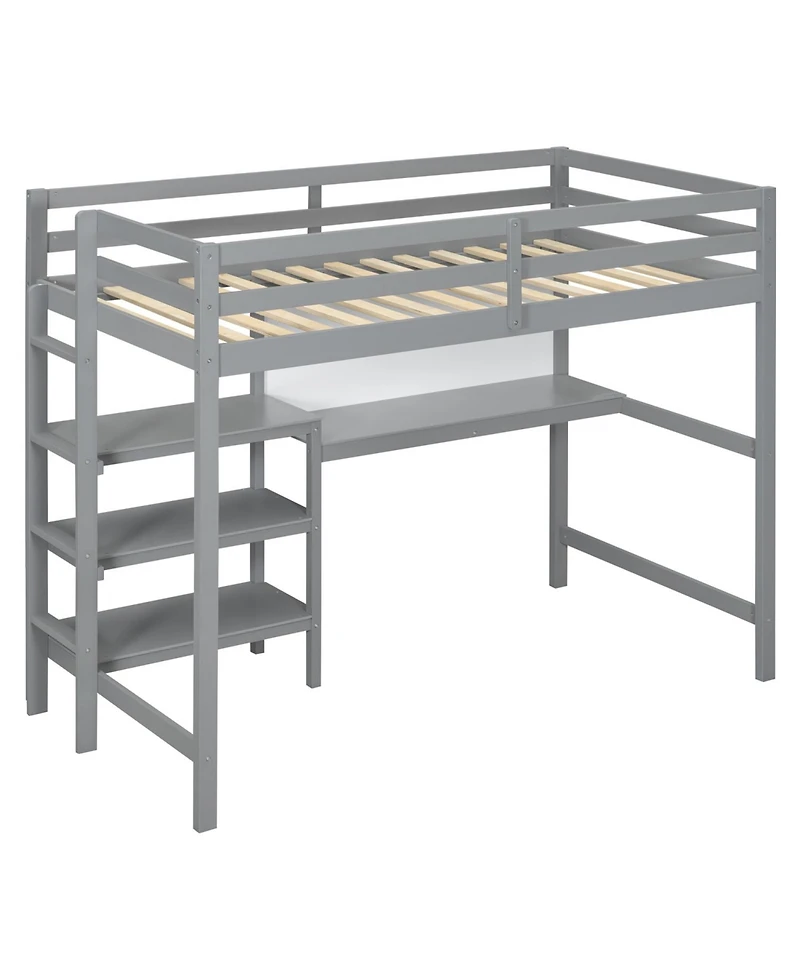 Streamdale Furniture Twin Loft Bed with Shelves, Desk & Board - Gray