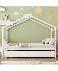 Streamdale Twin Wooden House Bed with Trundle, Gray