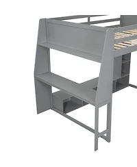 Streamdale Furniture Streamdale Wood Gaming Loft Bed w/ Desk, Shelves, Led, Rack, Black