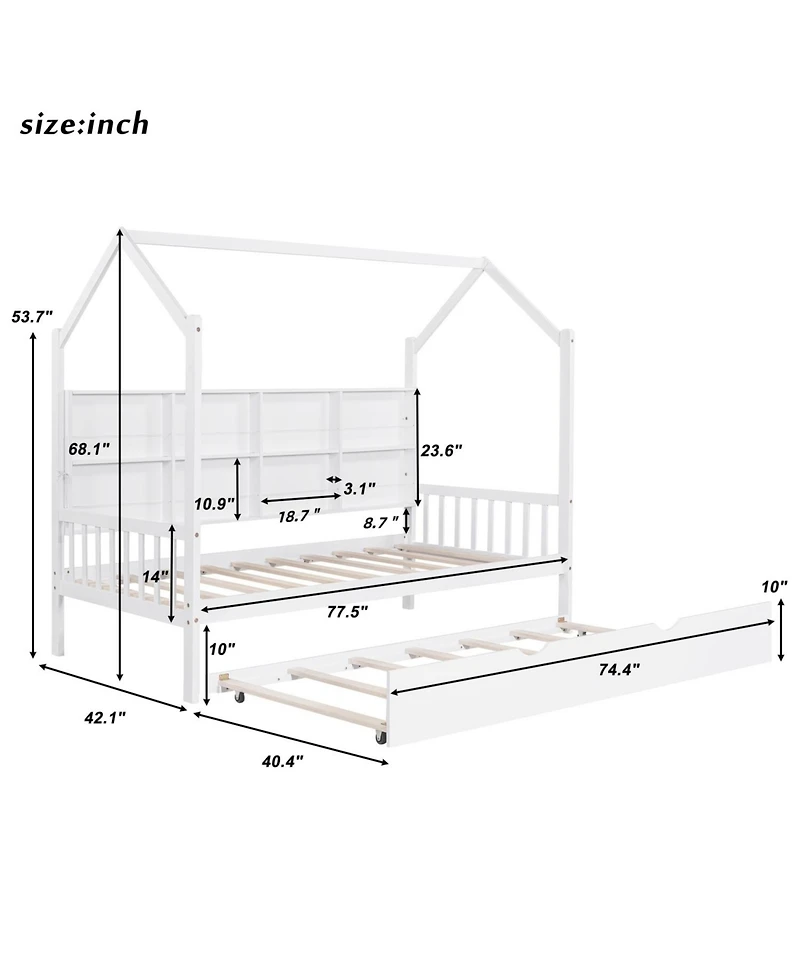 Streamdale Furniture Wooden Twin House Bed with Trundle & Shelf