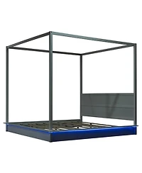 Streamdale Furniture King Size White Wood Led Canopy Platform Bed