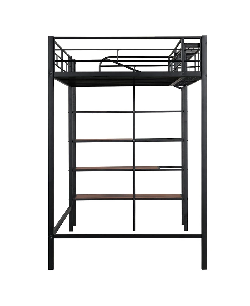 Streamdale Furniture Twin Metal Loft Bed with Grid Shelf & Ladder.