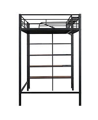 Streamdale Furniture Twin Metal Loft Bed with Grid Shelf & Ladder.