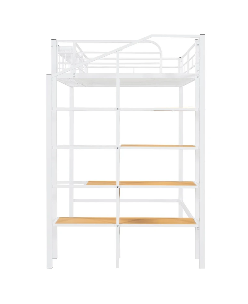Streamdale Furniture Twin Metal Loft Bed with Grid Shelf & Ladder.