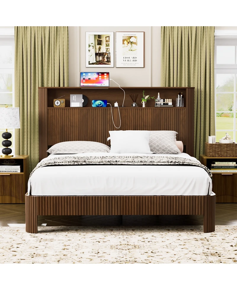 Streamdale Furniture Queen Bed Frame- Storage Headboard, Charging