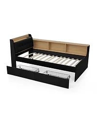 Streamdale Furniture Twin Velvet Daybed- Storage Headboard, Wireless Charging, Led