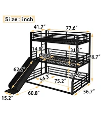 Streamdale Furniture Triple Bunk Bed with Slide, Metal, Black