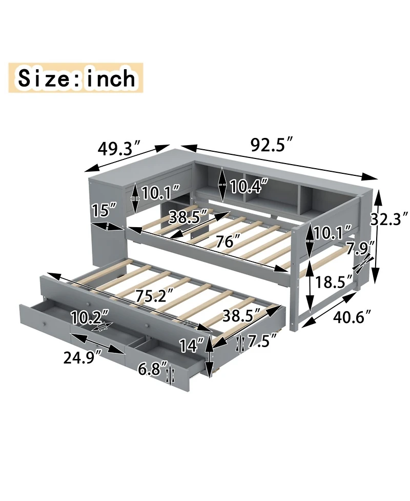 Streamdale Furniture Streamdale Twin Daybed with Trundle, Storage, Desk