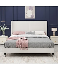 Streamdale Furniture King Size Bed Frame, Boucle Upholstered Headboard, Wood Feet