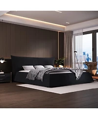 Streamdale Furniture Queen Upholstered Platform Bed, Velvet Headboard, Black