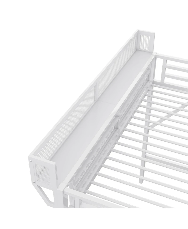 Streamdale Furniture Twin Metal Loft Bed with Stairs, Shelves & Wardrobe