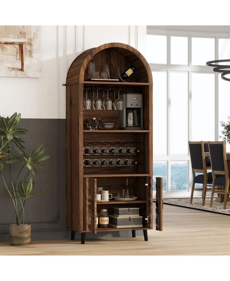 Streamdale Furniture Streamdale 71" Farmhouse Arched Bar Cabinet- Wine Rack & Glass Holder